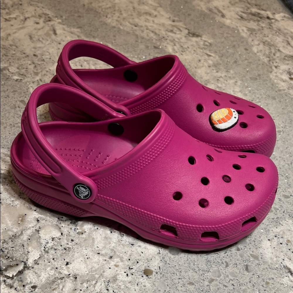 CROCS Fuchsia Sandals with Sushi Charm Size 6